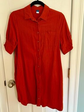 Old Navy Linen Blend Shirt Dress Orange Button Front Pocket Size S